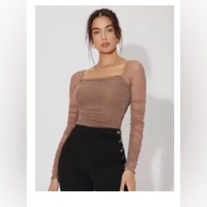 Brown Ruched Off-Shoulder Top